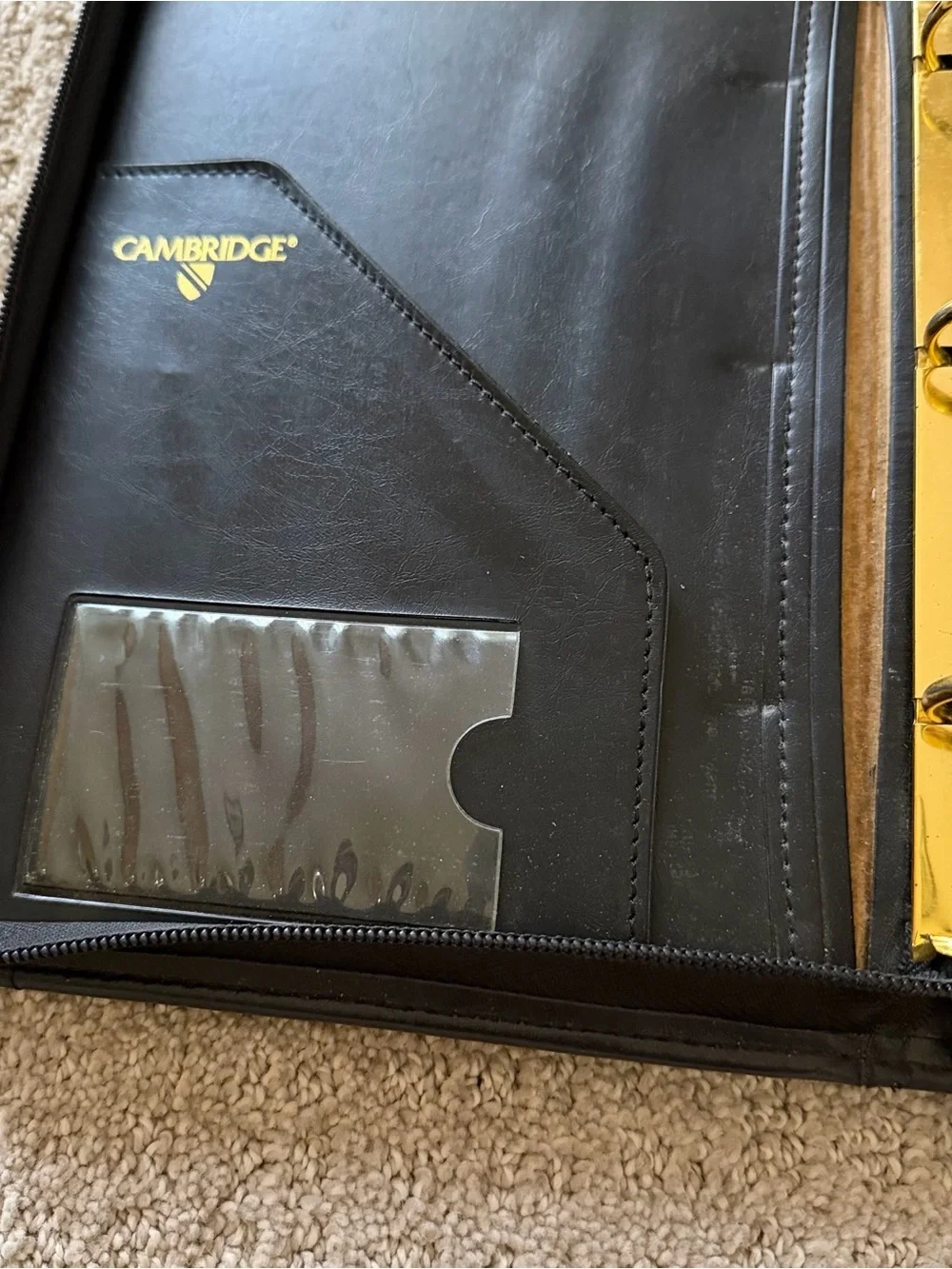 Cambridge Black Leather Organizer Cards Paper Three Gold 1